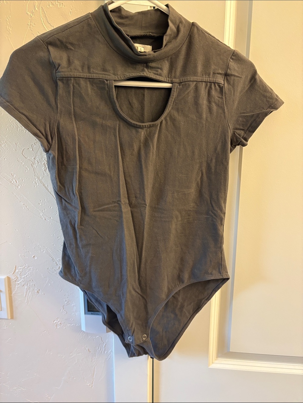 Maurices Charcoal Gray Short-Sleeve Mock Neck Bodysuit with Front Keyhole